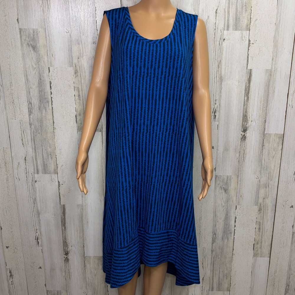 H by‎ Halston Plus Size Blue Striped Sleeveless Dress